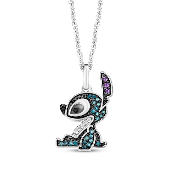 Disney Treasures Lilo & Stitch Amethyst & Tri-Color Diamond Necklace 1/8 ct tw Sterling Silver 19"