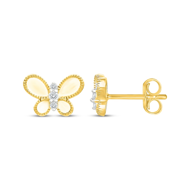 Main Image 3 of KAY Lab-Grown Diamonds Milgrain Butterfly Stud Earrings 1/20 ct tw 10K Yellow Gold