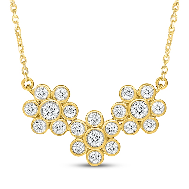 Main Image 1 of KAY Lab-Grown Diamonds Bezel-Set Flower Necklace 1/2 ct tw 10K Yellow Gold 18"