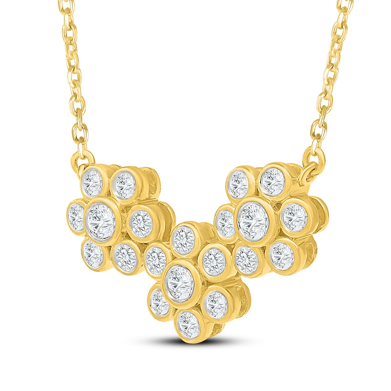 Main Image 2 of KAY Lab-Grown Diamonds Bezel-Set Flower Necklace 1/2 ct tw 10K Yellow Gold 18"