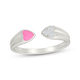 KAY Lab-Grown Diamonds Pink Enamel Heart Deconstructed Ring 1/15 ct tw Sterling Silver