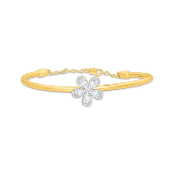 KAY Lab-Grown Diamonds Pear-Shaped & Round-Cut Flower Bangle Bracelet 1-1/5 ct tw 10K Yellow Gold