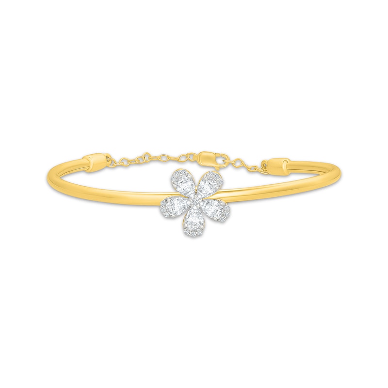 Main Image 1 of KAY Lab-Grown Diamonds Pear-Shaped & Round-Cut Flower Bangle Bracelet 1-1/5 ct tw 10K Yellow Gold