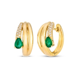 Le Vian Pear-Shaped Emerald Hoop Earrings 1/6 ct tw Diamonds 14K Honey Gold