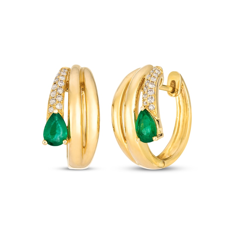 Main Image 1 of Le Vian Pear-Shaped Emerald Hoop Earrings 1/6 ct tw Diamonds 14K Honey Gold