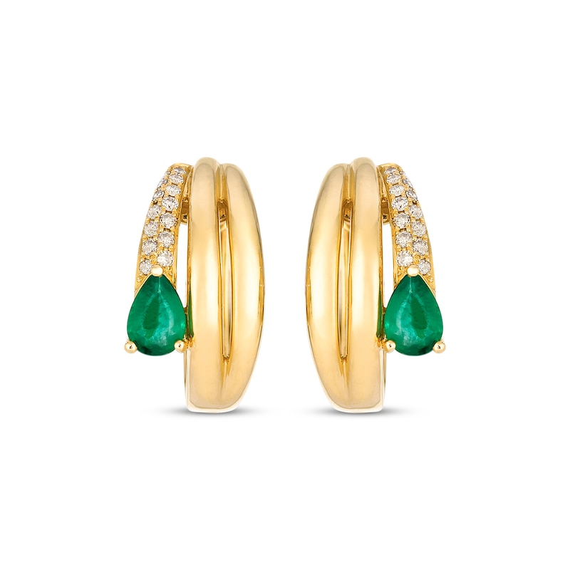 Main Image 2 of Le Vian Pear-Shaped Emerald Hoop Earrings 1/6 ct tw Diamonds 14K Honey Gold