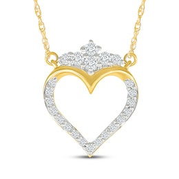 Diamond Tiara Open Heart Necklace 1/6 ct tw 10K Yellow Gold 18"