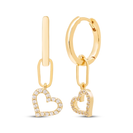 KAY Lab-Grown Diamonds Tilted Heart Dangle Hoop Earrings 1/4 ct tw 18K Yellow Gold-Plated Sterling Silver