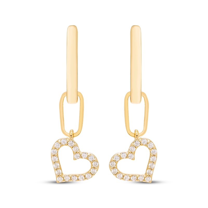 Main Image 2 of KAY Lab-Grown Diamonds Tilted Heart Dangle Hoop Earrings 1/4 ct tw 18K Yellow Gold-Plated Sterling Silver