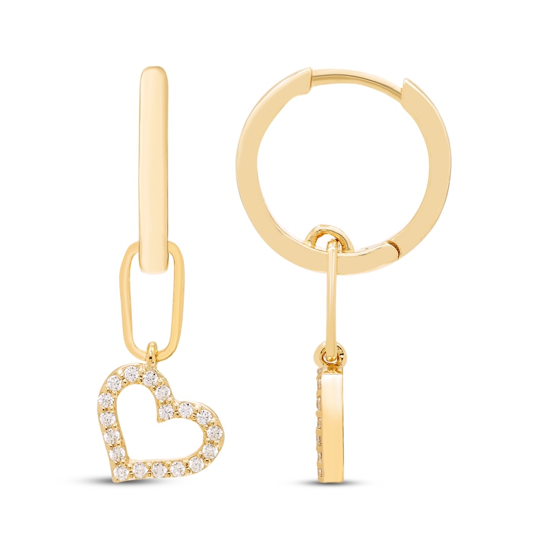 Main Image 3 of KAY Lab-Grown Diamonds Tilted Heart Dangle Hoop Earrings 1/4 ct tw 18K Yellow Gold-Plated Sterling Silver