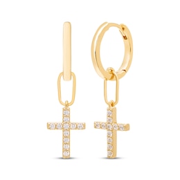 KAY Lab-Grown Diamonds Cross Dangle Hoop Earrings 1/5 ct tw 18K Yellow Gold-Plated Sterling Silver