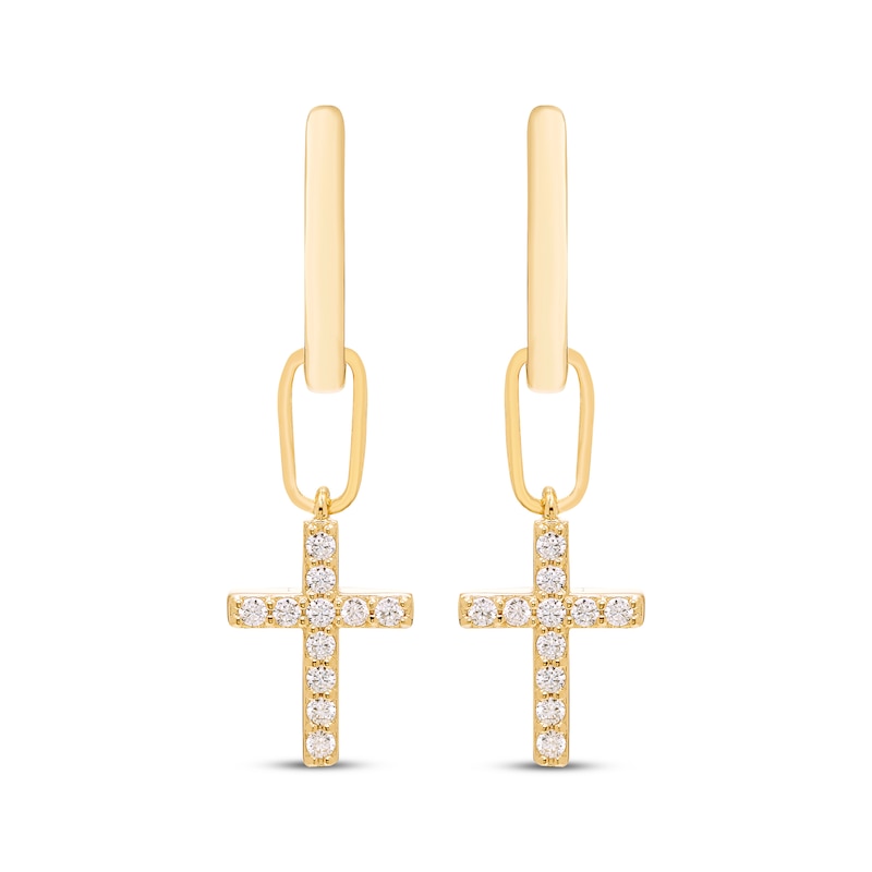Main Image 2 of KAY Lab-Grown Diamonds Cross Dangle Hoop Earrings 1/5 ct tw 18K Yellow Gold-Plated Sterling Silver
