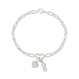 KAY Lab-Grown Diamonds Heart & Infinity Charm Paperclip Chain Bracelet 1/4 ct tw Sterling Silver 7.5"