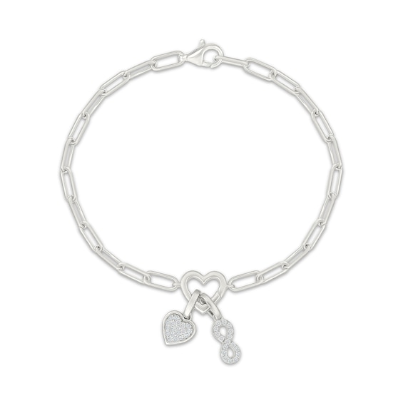 KAY Lab-Grown Diamonds Heart & Infinity Charm Paperclip Chain Bracelet 1/4 ct tw Sterling Silver 7.5"