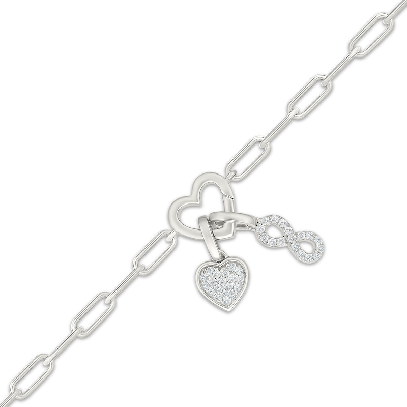 Main Image 2 of KAY Lab-Grown Diamonds Heart & Infinity Charm Paperclip Chain Bracelet 1/4 ct tw Sterling Silver 7.5"