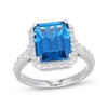 Thumbnail Image 1 of Emerald-Cut Swiss Blue Topaz & White Lab-Created Sapphire Ring Sterling Silver