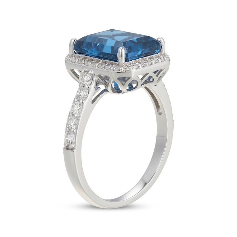 Main Image 2 of Emerald-Cut Swiss Blue Topaz & White Lab-Created Sapphire Ring Sterling Silver