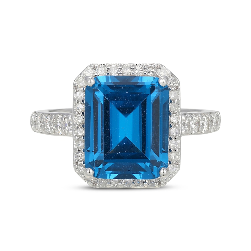 Main Image 3 of Emerald-Cut Swiss Blue Topaz & White Lab-Created Sapphire Ring Sterling Silver