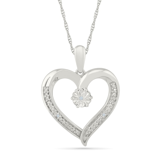 Diamond Accent Open Heart Necklace Sterling Silver