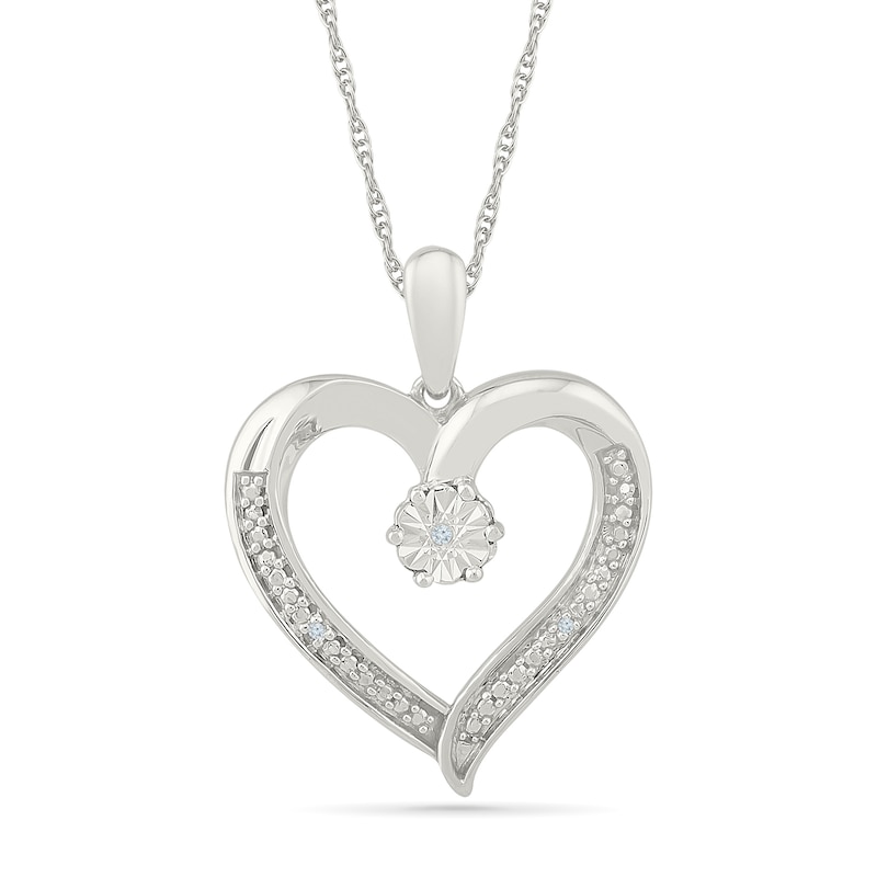 Main Image 1 of Diamond Accent Open Heart Necklace Sterling Silver