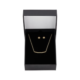 Bar Necklace & Button Stud Earrings Gift Set Hollow 10K Yellow Gold