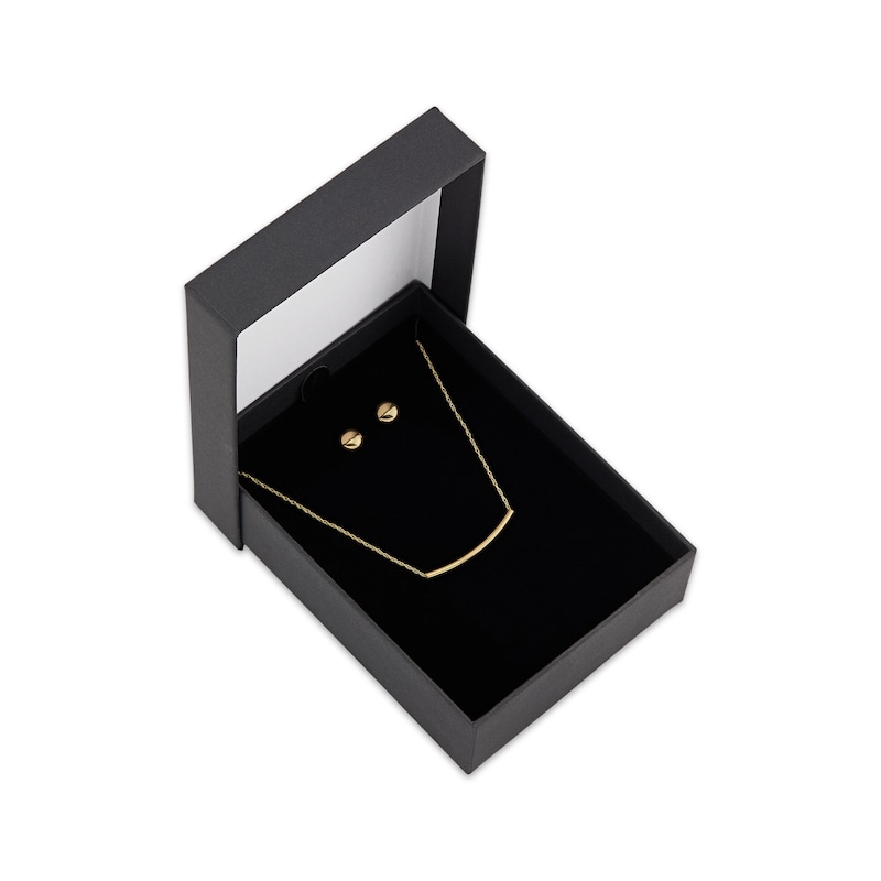 Main Image 2 of Bar Necklace & Button Stud Earrings Gift Set Hollow 10K Yellow Gold