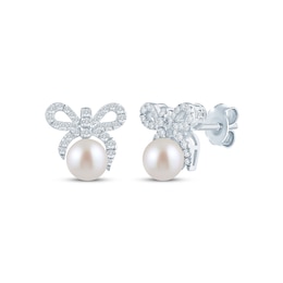 Monique Lhuillier Bliss Lab-Grown Diamond & Cultured Pearl Stud Earrings 1/4 ct tw Platinum-Plated Sterling Silver