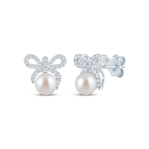 Monique Lhuillier Bliss Lab-Grown Diamond & Cultured Pearl Stud Earrings 1/4 ct tw Platinum-Plated Sterling Silver