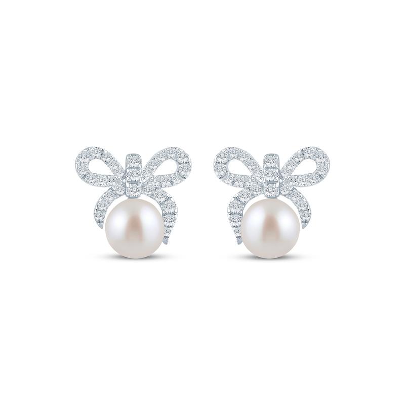 Main Image 2 of Monique Lhuillier Bliss Lab-Grown Diamond & Cultured Pearl Stud Earrings 1/4 ct tw Platinum-Plated Sterling Silver