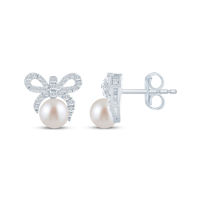 Main Image 3 of Monique Lhuillier Bliss Lab-Grown Diamond & Cultured Pearl Stud Earrings 1/4 ct tw Platinum-Plated Sterling Silver