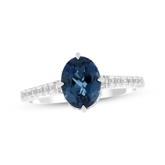 Oval-Cut London Blue Topaz & White Lab-Created Sapphire Hidden Halo Ring Sterling Silver