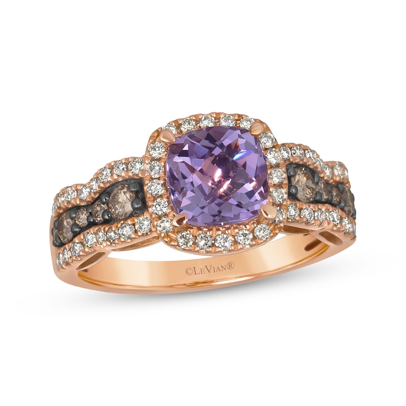 Main Image 1 of Le Vian Chocolate Waterfall Cushion-Cut Amethyst Ring 3/4 ct tw Diamonds 14K Strawberry Gold
