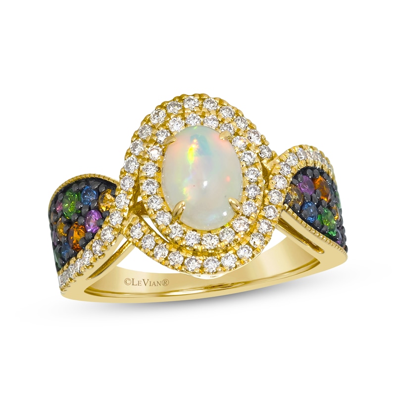 Main Image 1 of Le Vian Oval-Cut Opal & Multi-Gemstone Ring 1/2 ct tw Diamonds 14K Honey Gold