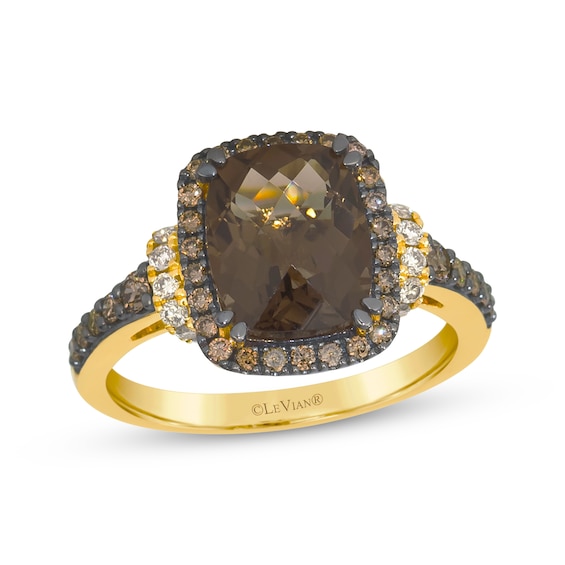 Le Vian Cushion-Cut Chocolate Quartz Ring 5/8 ct tw Diamonds 14K Honey Gold