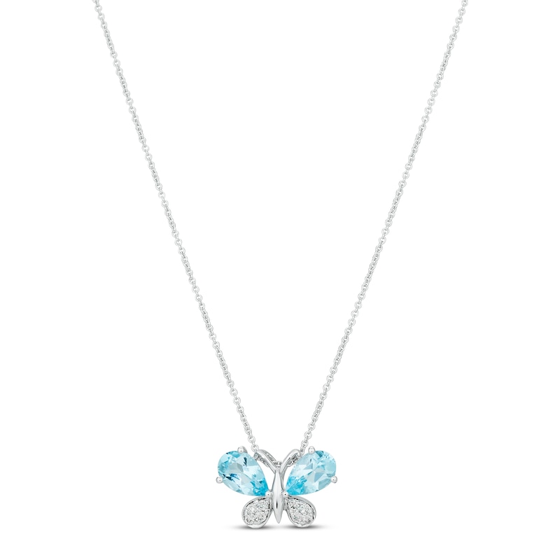 Main Image 1 of Le Vian Blue Topaz Butterfly Necklace 1/10 ct tw Diamonds 14K Vanilla Gold 18"