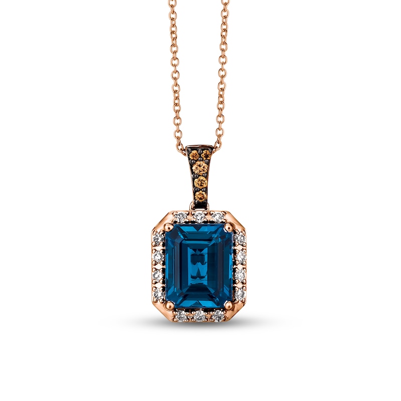 Main Image 1 of Le Vian Blue Topaz Necklace 1/4 ct tw Diamonds 14K Strawberry Gold 18"