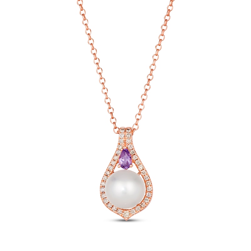 Main Image 1 of Le Vian Cultured Pearl & Amethyst Necklace 1/4 ct tw Diamonds 14K Strawberry Gold 19"