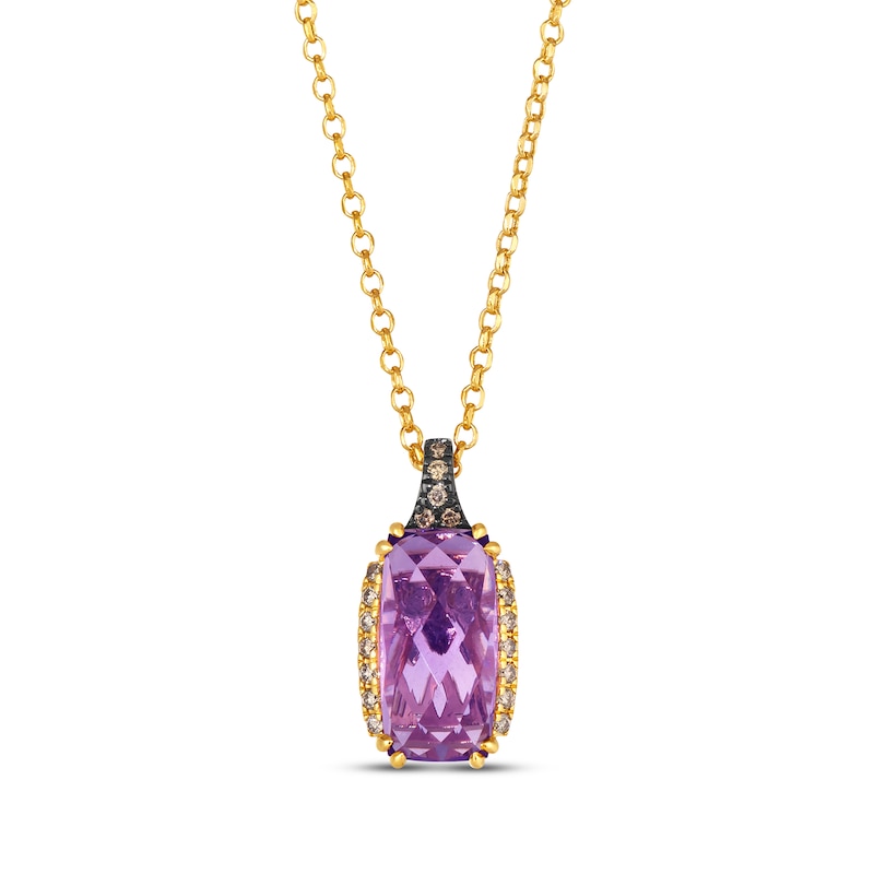 Main Image 1 of Le Vian Cushion-Cut Amethyst Necklace 1/6 ct tw Diamonds 14K Honey Gold 19"