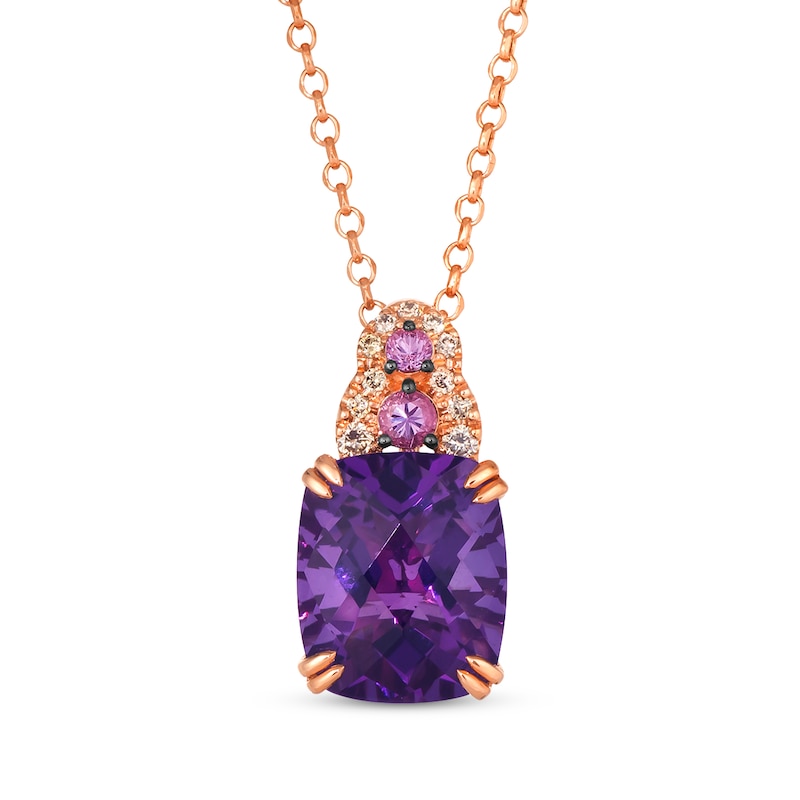 Main Image 1 of Le Vian Color on Color Collection Cushion-Cut Amethyst & Pink Sapphire Necklace 1/10 ct tw 14K Strawberry Gold 19"