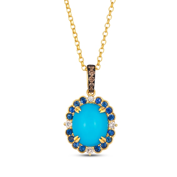 Le Vian Venetian Color on Color Oval-Cut Turquoise & Sapphire Necklace 1/5 ct tw Diamonds 14K Honey Gold 19"
