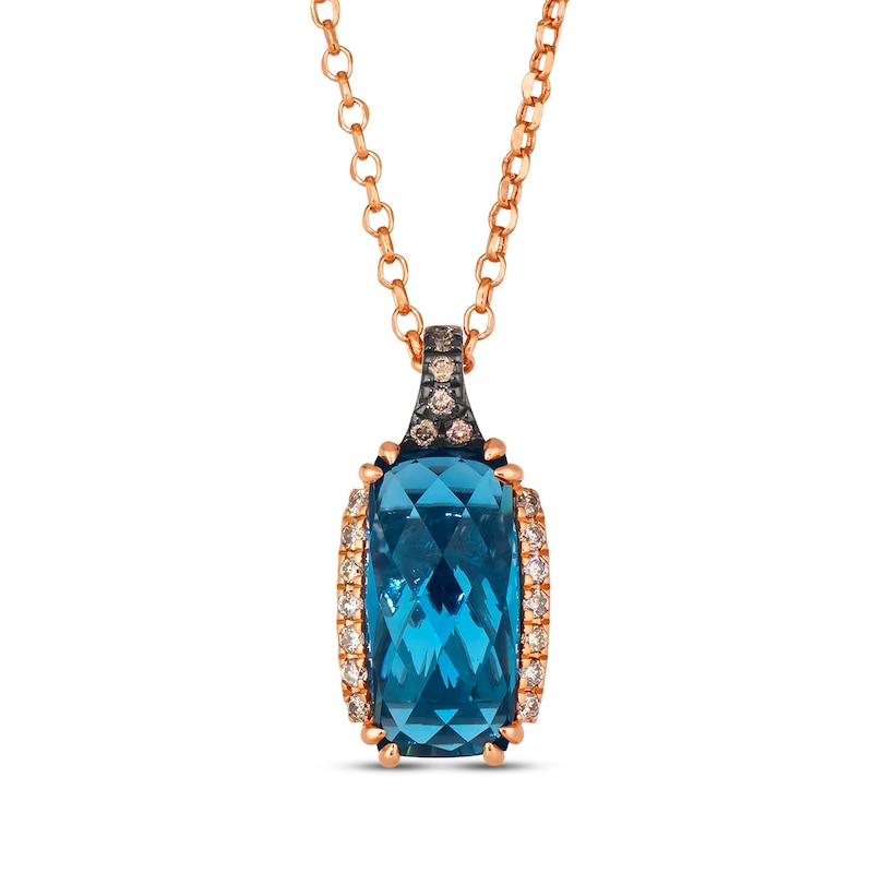 Main Image 1 of Le Vian Cushion-Cut Blue Topaz Necklace 1/6 ct tw Diamonds 14K Strawberry Gold 19"