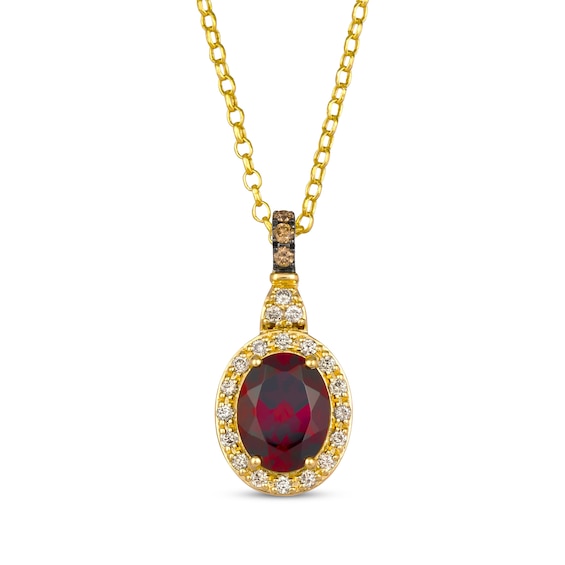 Le Vian Oval-Cut Garnet Necklace 1/5 ct tw Diamonds 14K Honey Gold 19"