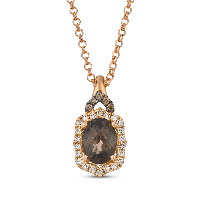 Main Image 1 of Le Vian Oval-Cut Chocolate Quartz Necklace 1/5 ct tw Diamonds 14K Strawberry Gold 19"