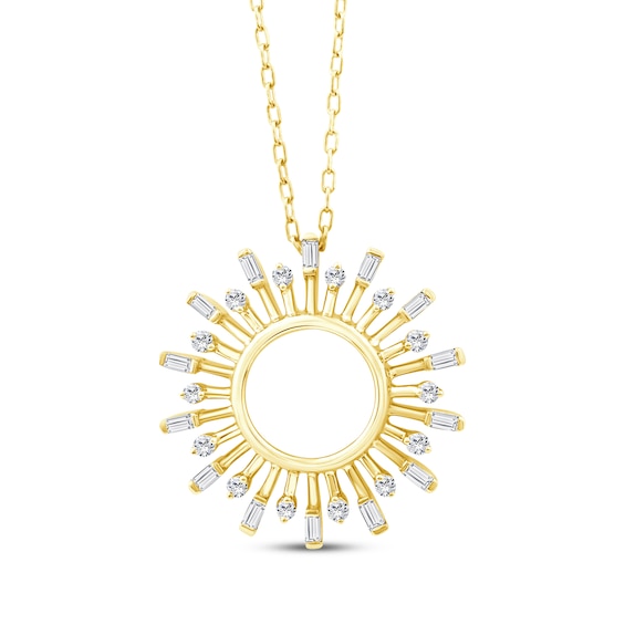 KAY Lab-Grown Diamonds Baguette & Round-Cut Sunburst Necklace 1/3 ct tw 10K Yellow Gold 18"