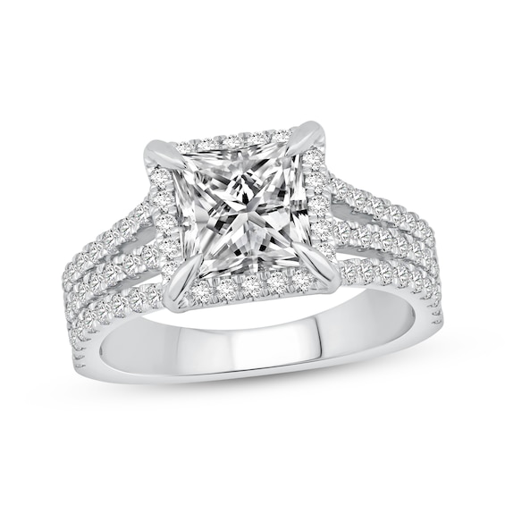 Now + Forever Lab-Grown Diamonds Certified Princess-Cut Halo Engagement Ring 2-3/4 ct tw 14K White Gold