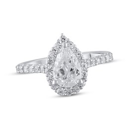 Now + Forever Lab-Grown Diamonds Halo Engagement Ring 1-1/2 ct tw Pear & Round-cut 14K White Gold