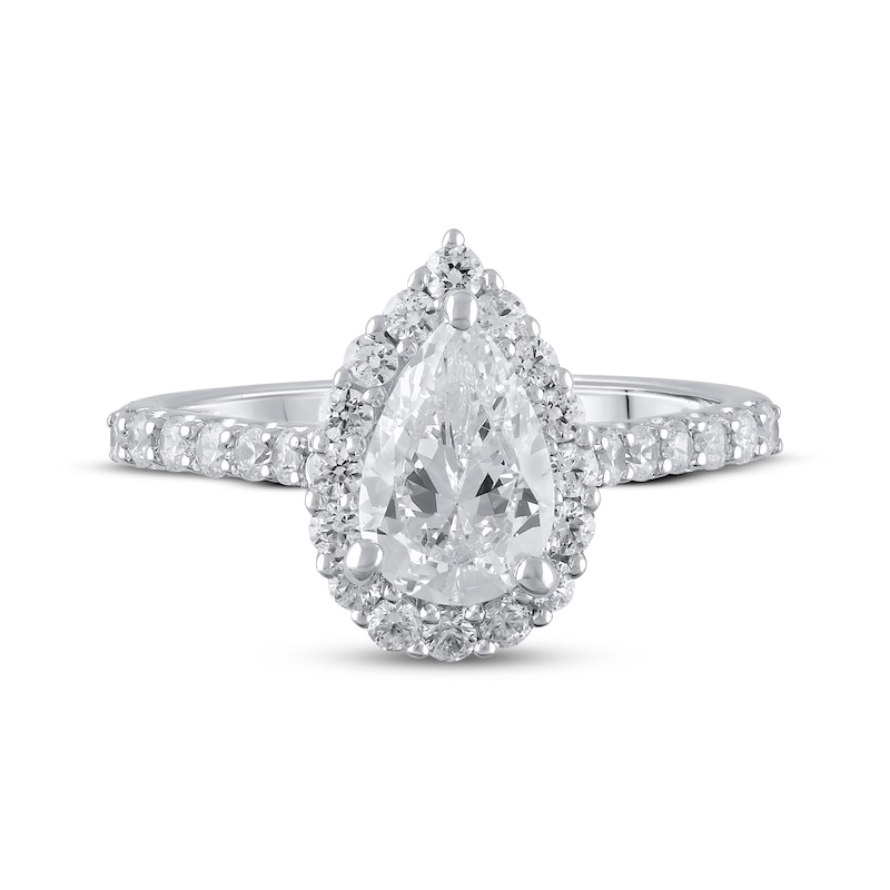 Main Image 4 of Now + Forever Lab-Grown Diamonds Halo Engagement Ring 1-1/2 ct tw Pear & Round-cut 14K White Gold