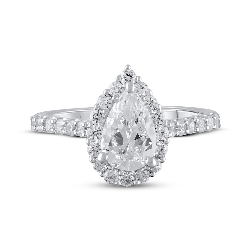 Lab-Created Diamonds by KAY Halo Engagement Ring 1-1/2 ct tw Pear & Round-cut 14K White Gold