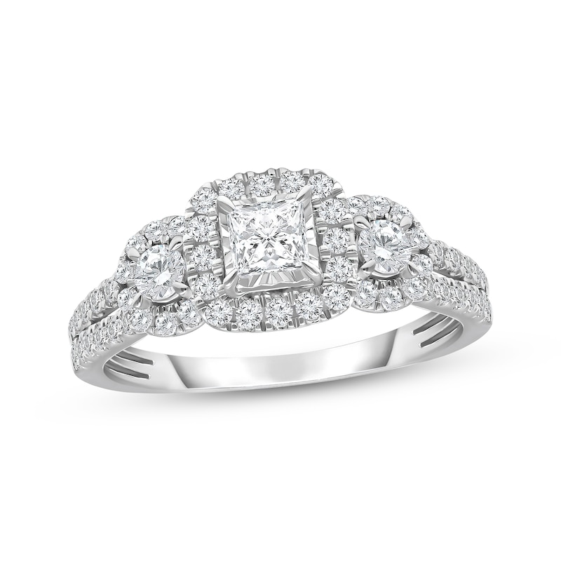 Main Image 1 of Memories Moments Magic Three-Stone Princess & Round-Cut Diamond Engagement Ring 1 ct tw 14K White Gold