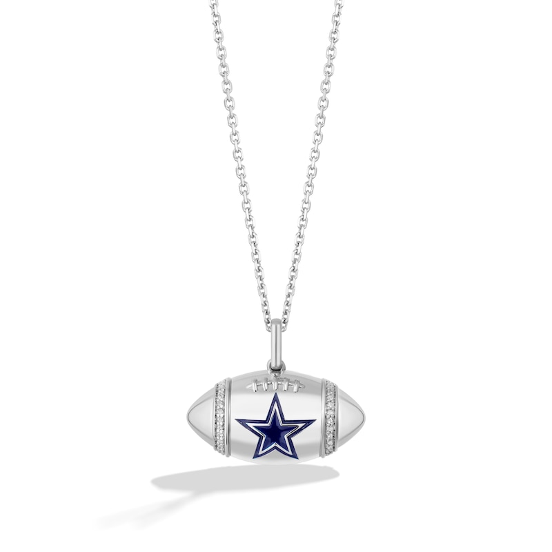 True Fans Dallas Cowboys Diamond Accent Football Necklace in Sterling Silver